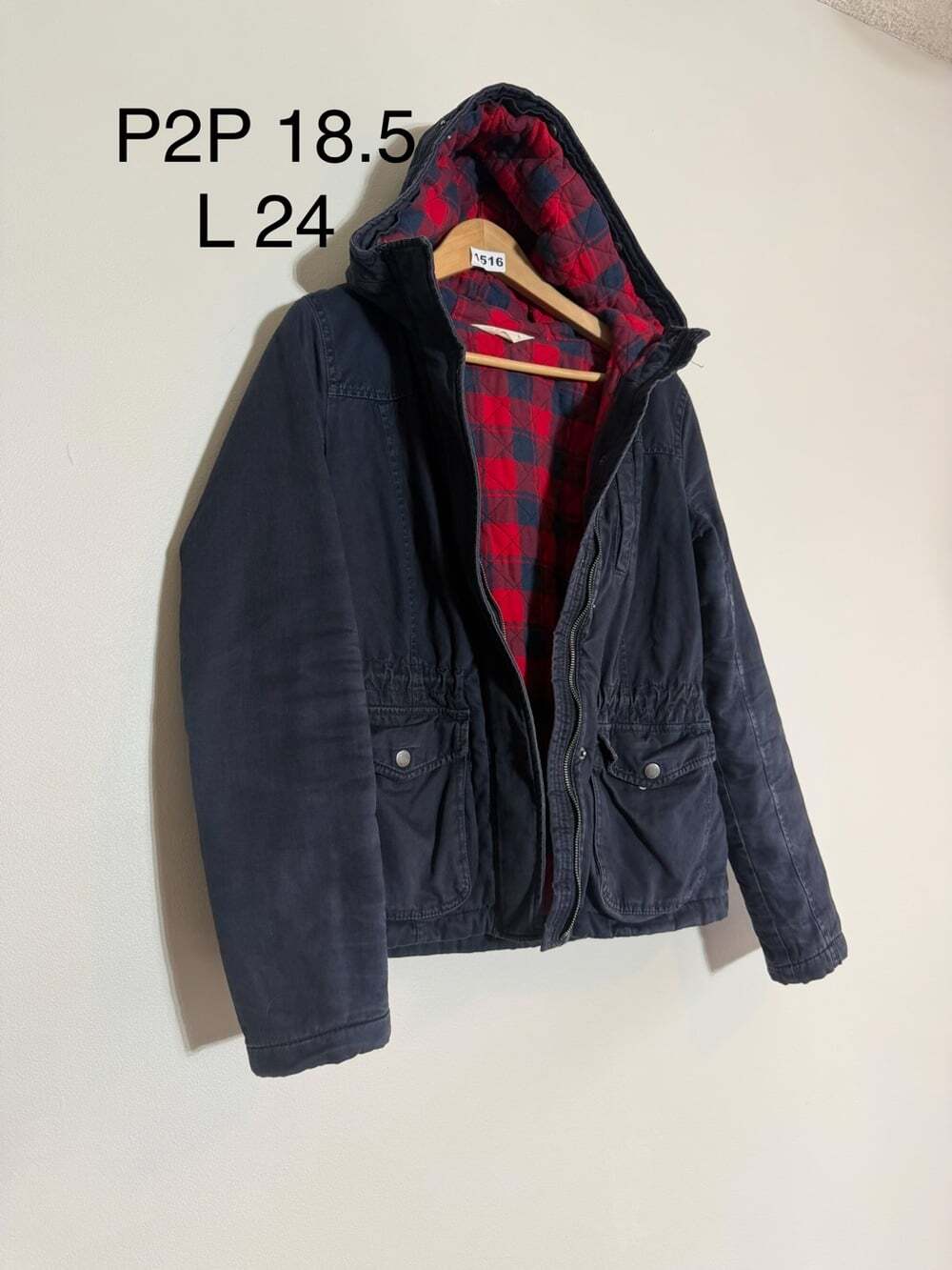 Hollister Navy Plaid Lined Utility Hooded Jacket Women’s Small - Picture 11 of 11